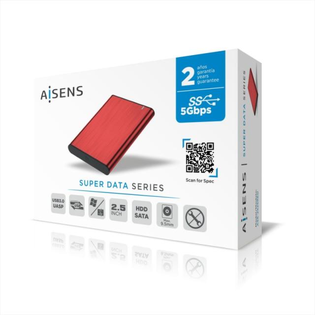 AISENS - Caja Externa 2,5" ASE-2525RED 9.5mm SATA a USB 3.0/USB3.1 Gen1, Rojo