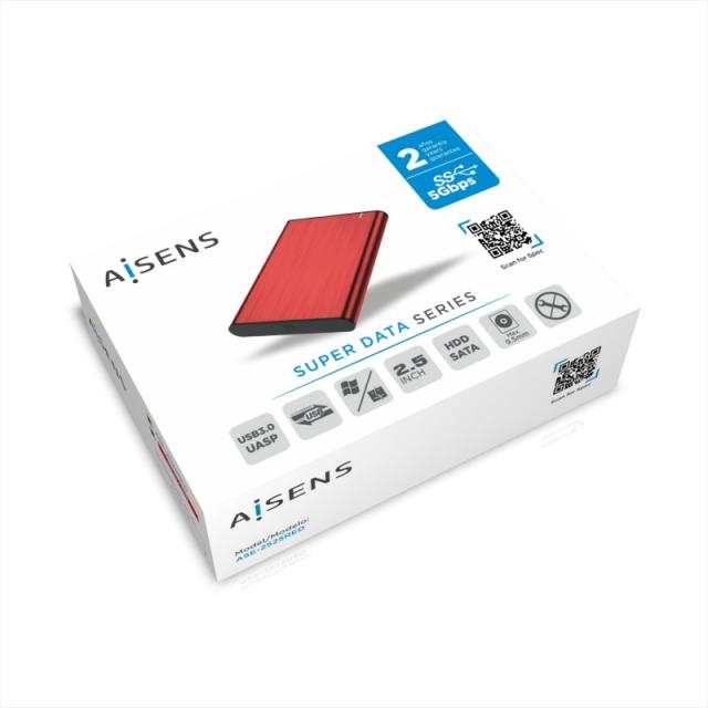 AISENS - Caja Externa 2,5" ASE-2525RED 9.5mm SATA a USB 3.0/USB3.1 Gen1, Rojo