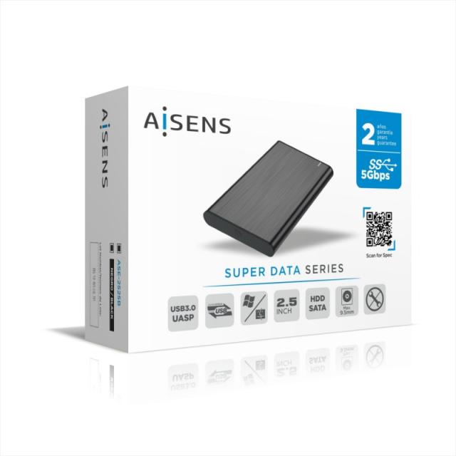AISENS - Caja Externa 2,5" ASE-2525B 9.5mm SATA a USB 3.0/USB3.1 Gen1, Negra