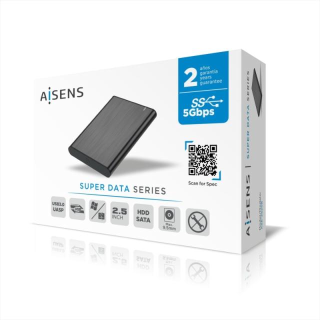 AISENS - Caja Externa 2,5" ASE-2525B 9.5mm SATA a USB 3.0/USB3.1 Gen1, Negra