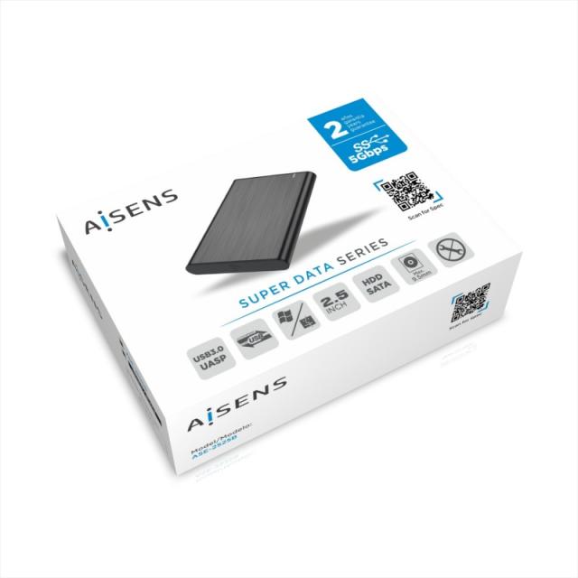 AISENS - Caja Externa 2,5" ASE-2525B 9.5mm SATA a USB 3.0/USB3.1 Gen1, Negra