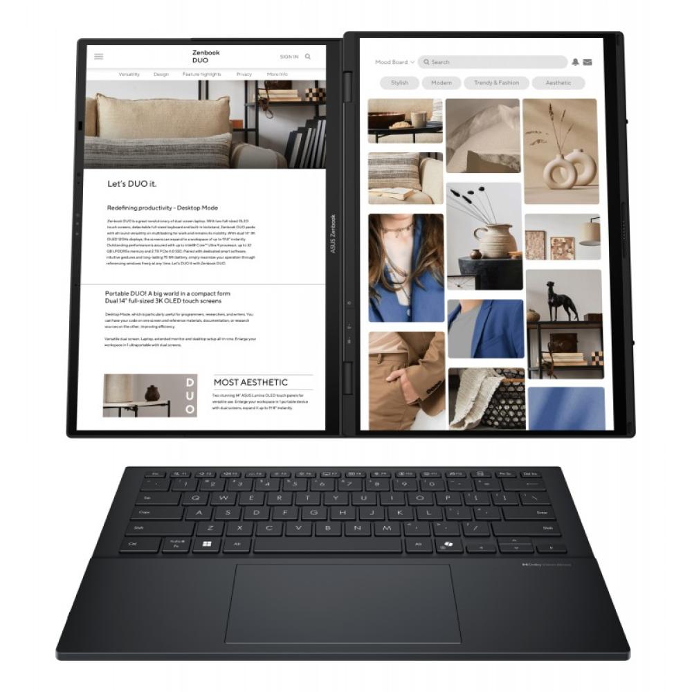 ASUS - Zenbook Duo OLED UX8406CA-QL336W - Ordenador Portátil 14" WUXGA (Intel Core Ultra 7 255H, 32GB RAM, 1TB SSD, Arc 140T, Wi