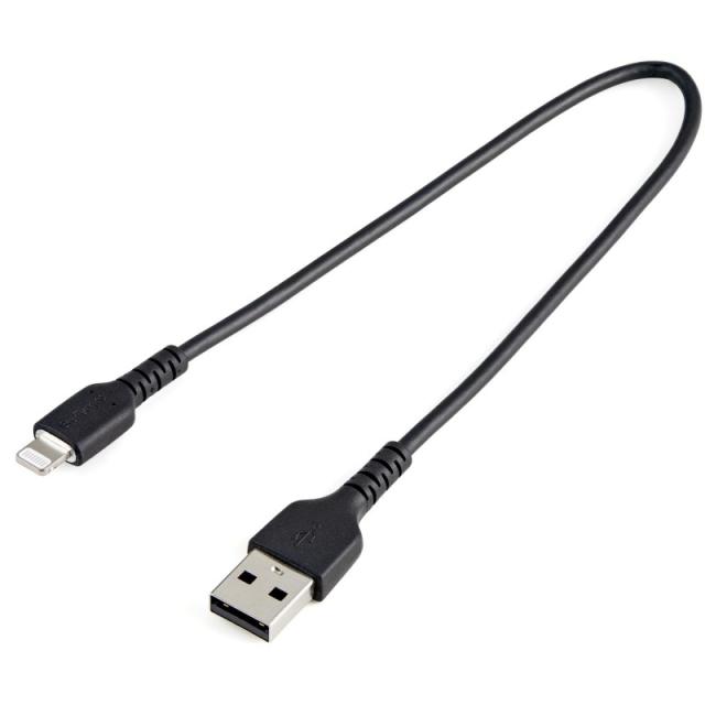 StarTech.com - Cable Resistente USB-A a Lightning de 30 cm Negro - Cable de Sincronización y Carga USB Tipo A a Lightning con Fi