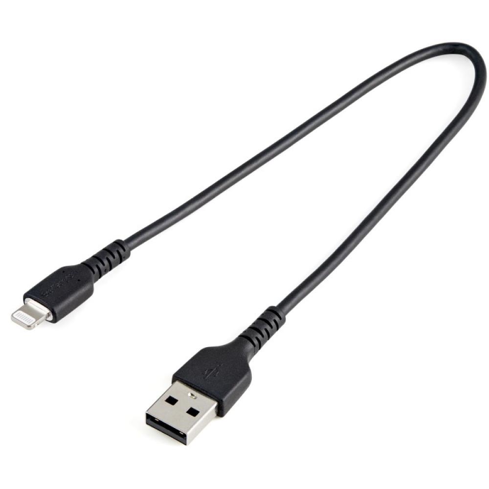 StarTech.com - Cable Resistente USB-A a Lightning de 30 cm Negro - Cable de Sincronización y Carga USB Tipo A a Lightning con Fi