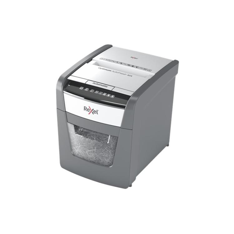 Rexel - Optimum AutoFeed+ 50X triturador de papel Corte cruzado 55 dB 22 cm Negro, Gris