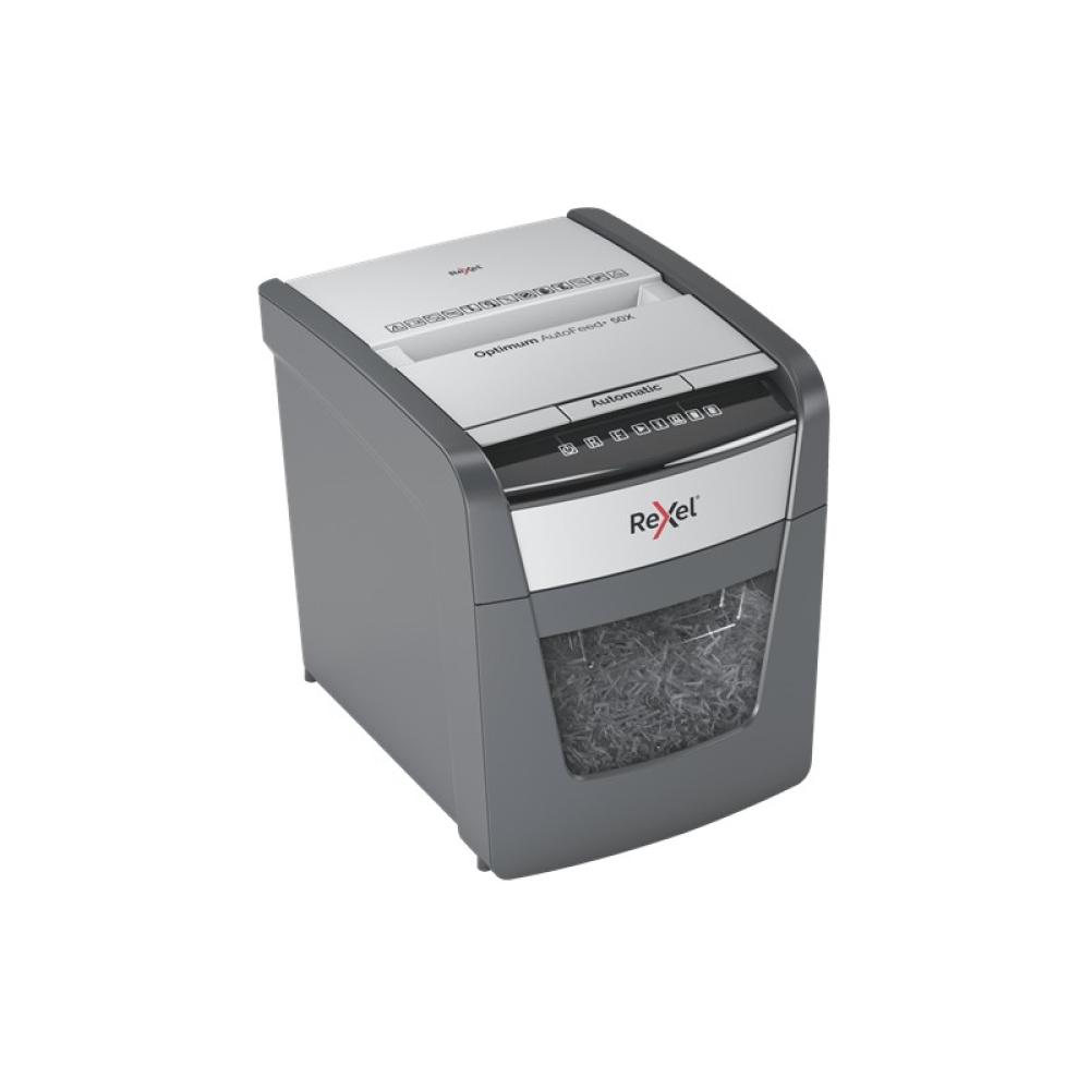 Rexel - Optimum AutoFeed+ 50X triturador de papel Corte cruzado 55 dB 22 cm Negro, Gris