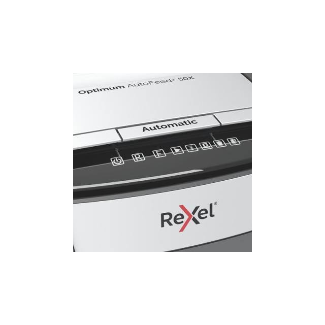 Rexel - Optimum AutoFeed+ 50X triturador de papel Corte cruzado 55 dB 22 cm Negro, Gris