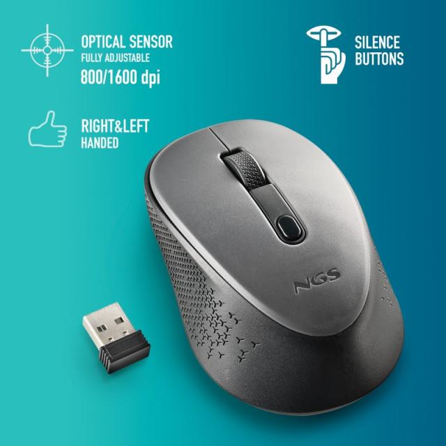 NGS - DEW ratón Oficina Ambidextro RF inalámbrico Óptico 1600 DPI - NGS-MOUSE-1348