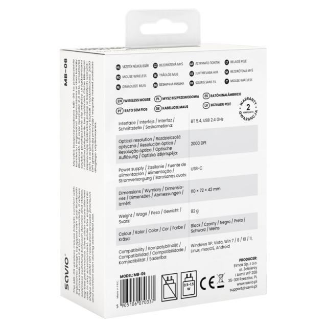 Savio - MB-06 ratón Universal Ambidextro Bluetooth 3800 DPI