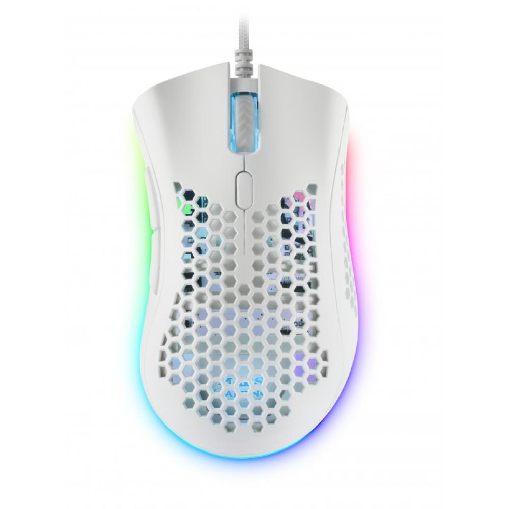 Mars Gaming - MMEX, Ratón Gaming RGB, 32K DPI, Cable Feather, Switches Ópticos, Blanco, One Size