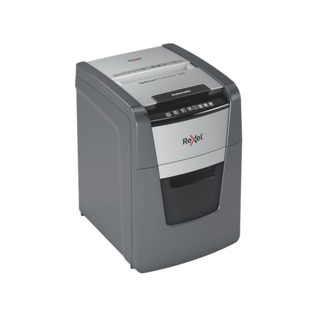 Rexel - Optimum AutoFeed+ 100X triturador de papel Corte cruzado 55 dB 22 cm Negro, Gris