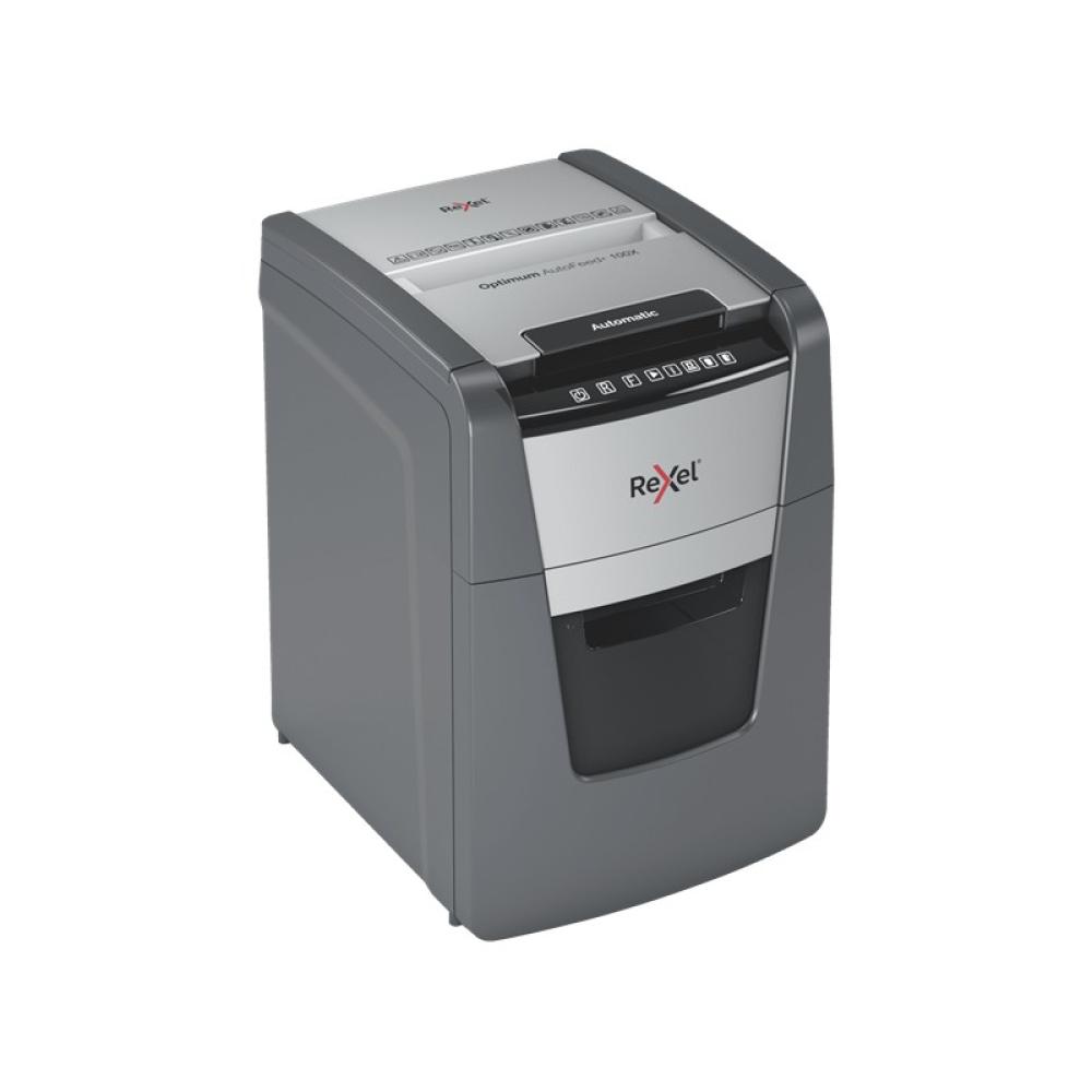Rexel - Optimum AutoFeed+ 100X triturador de papel Corte cruzado 55 dB 22 cm Negro, Gris