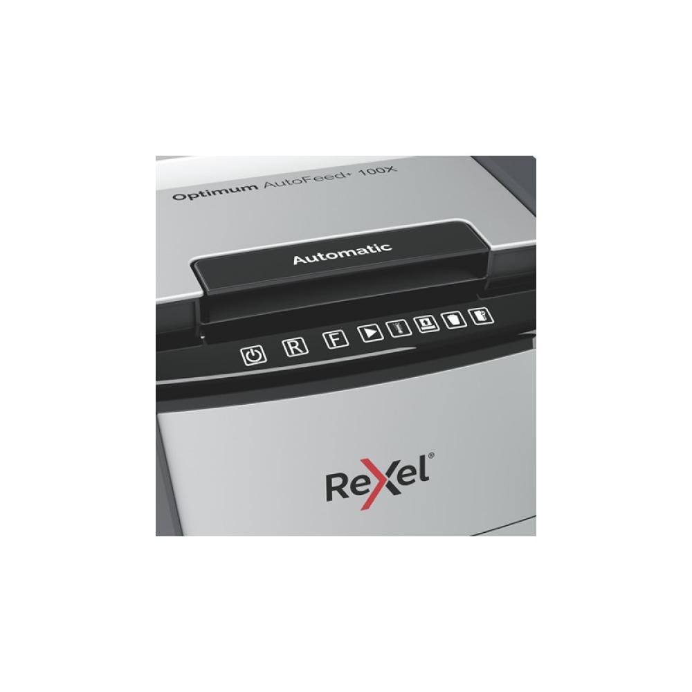 Rexel - Optimum AutoFeed+ 100X triturador de papel Corte cruzado 55 dB 22 cm Negro, Gris