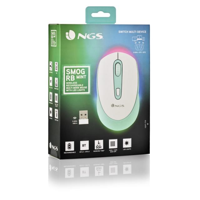 NGS - SMOG MINT-RB ratón Juego Ambidextro RF Wireless + Bluetooth Óptico 2400 DPI