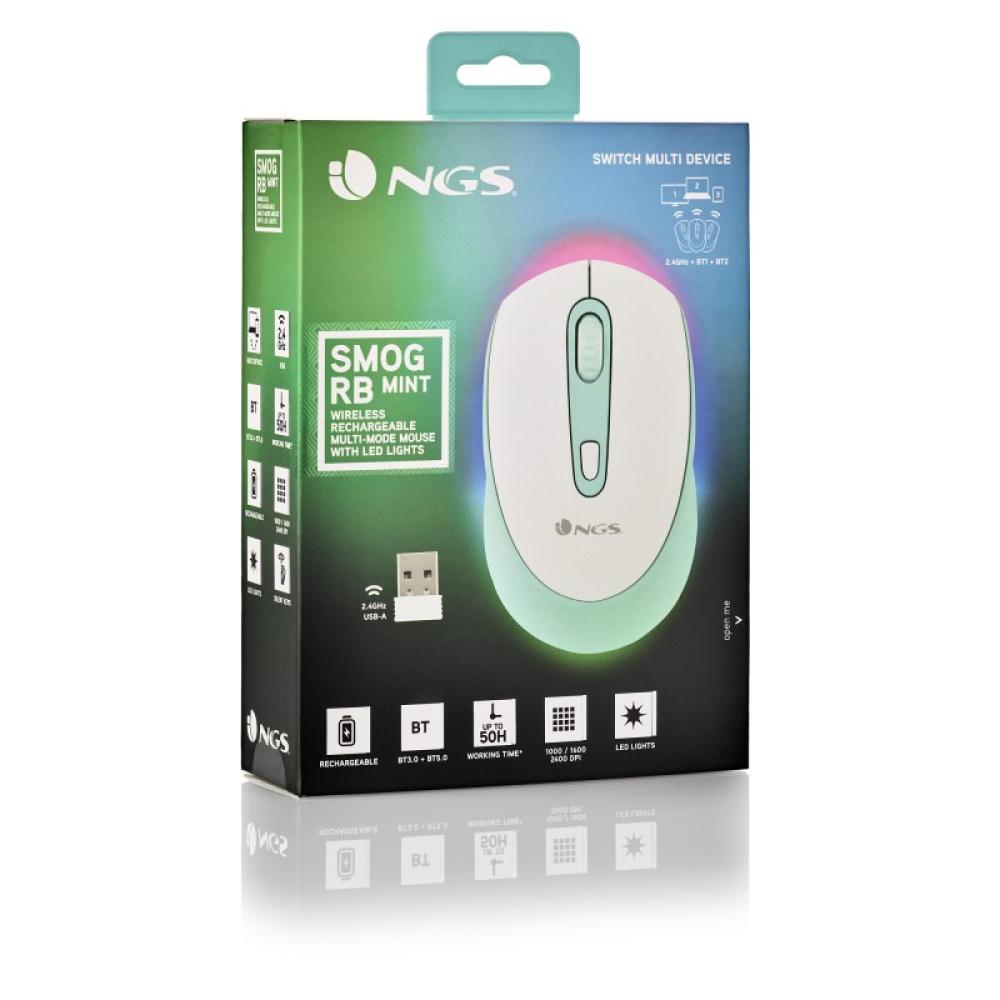 NGS - SMOG MINT-RB ratón Juego Ambidextro RF Wireless + Bluetooth Óptico 2400 DPI