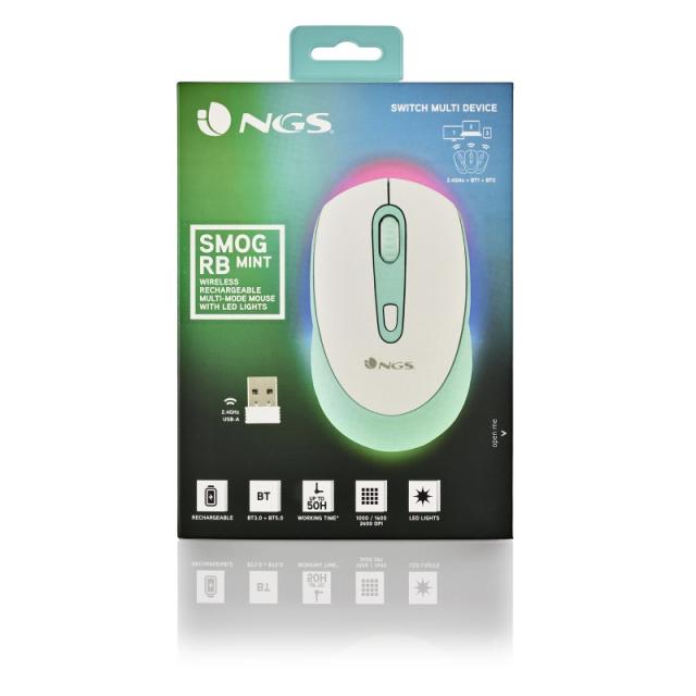 NGS - SMOG MINT-RB ratón Juego Ambidextro RF Wireless + Bluetooth Óptico 2400 DPI