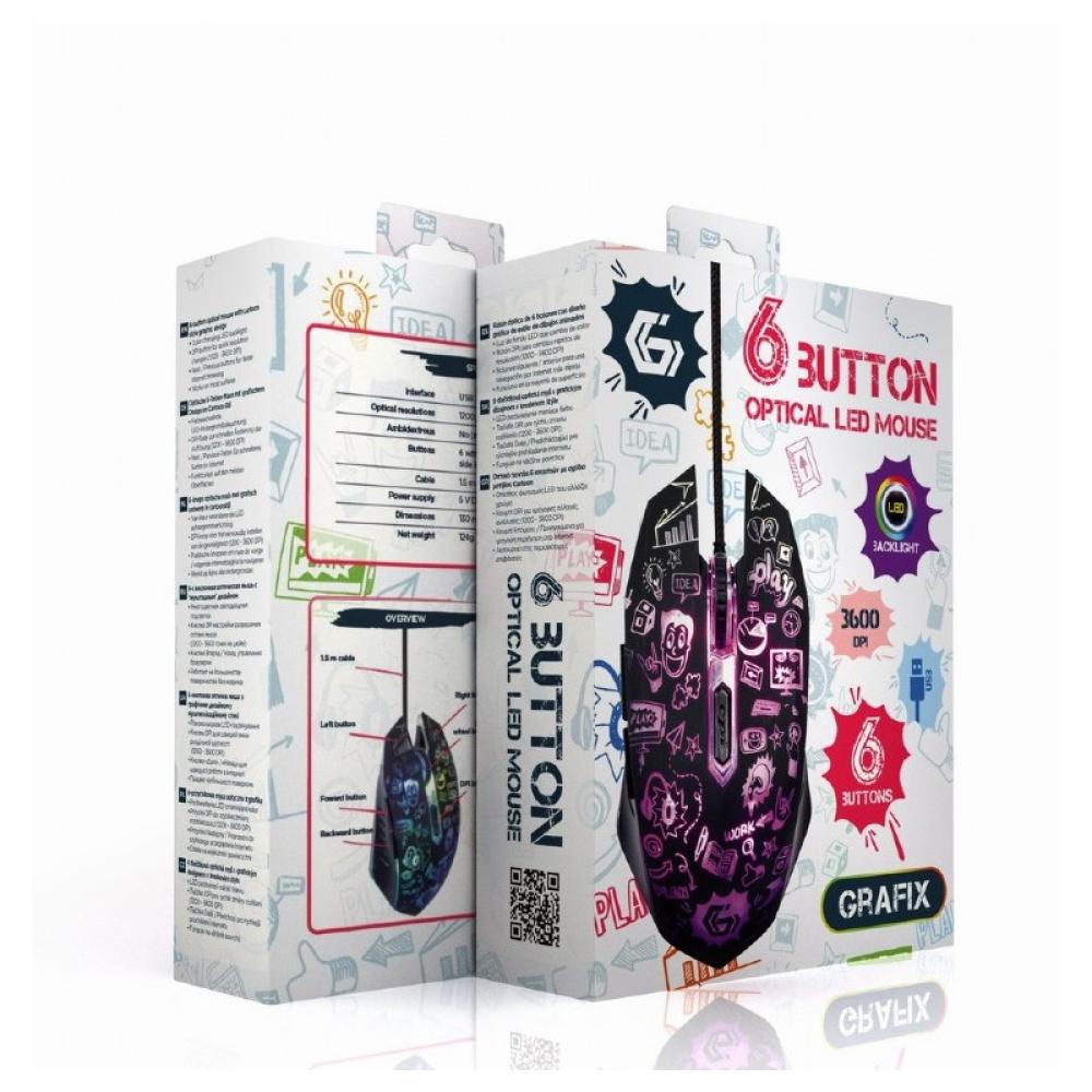 Gembird - MUS-6B-GRAFIX-01 ratón Oficina mano derecha USB tipo A Óptico 3600 DPI