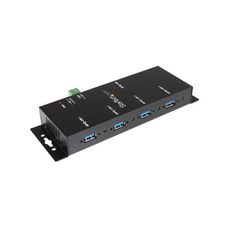 StarTech.com - Hub Concentrador USB 3.0 de 4 Puertos - 5Gbps - Ladrón USB-A Industrial de Metal - de Montaje en Carril DIN, Pare