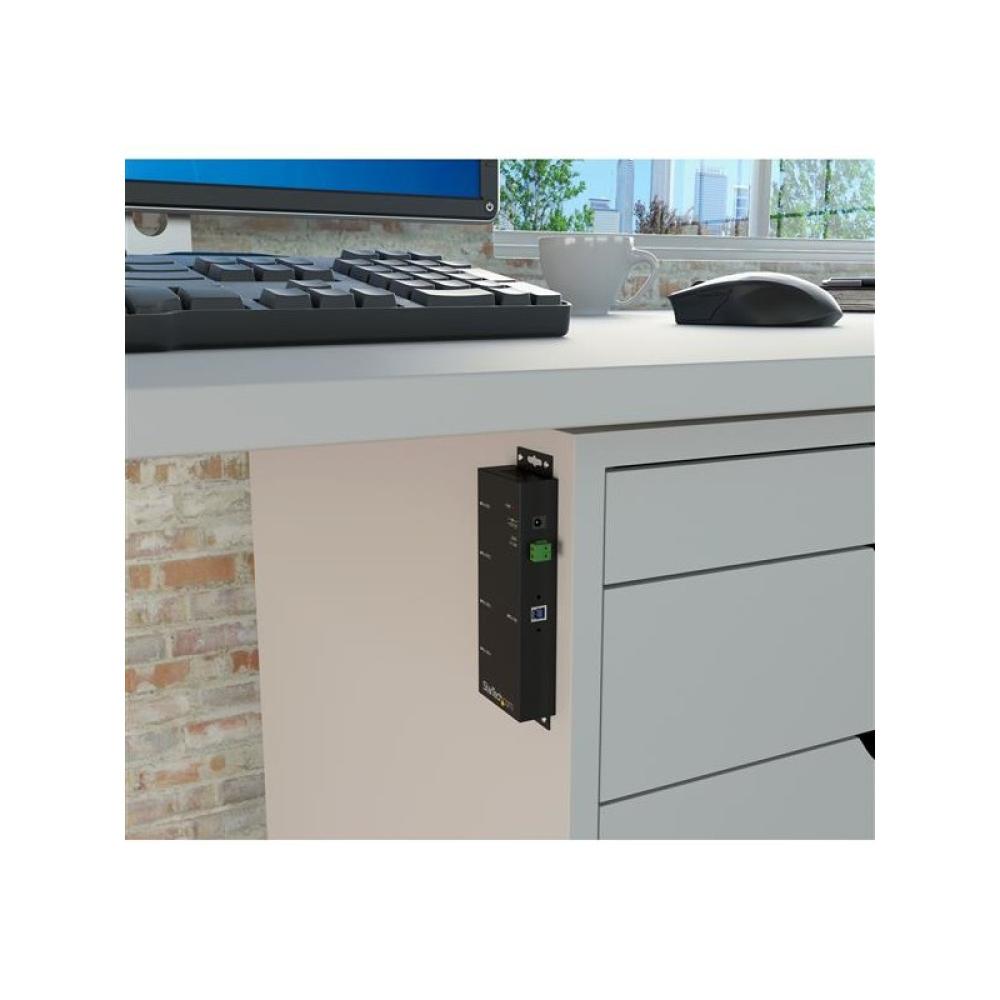 StarTech.com - Hub Concentrador USB 3.0 de 4 Puertos - 5Gbps - Ladrón USB-A Industrial de Metal - de Montaje en Carril DIN, Pare