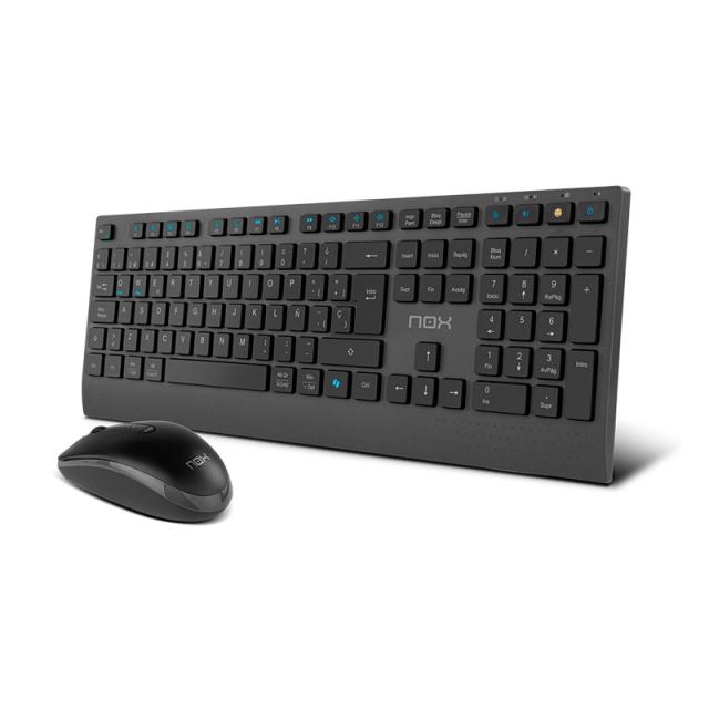 NOX - NXLITEDUOSP teclado Ratón incluido Hogar RF Wireless + Bluetooth QWERTY Español Negro