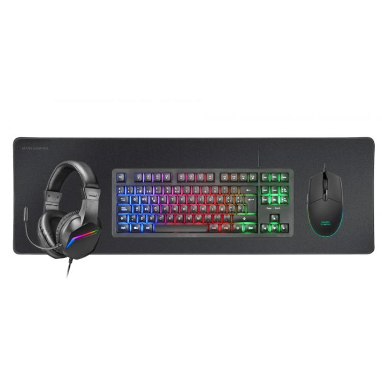 Mars Gaming - MCP-RGB3, Pack Gaming Teclado Fixed RGB + Ratón Gaming RGB Flow 3200 DPI + Auriculares Over-Ear RGB + - MCPRGB3ES