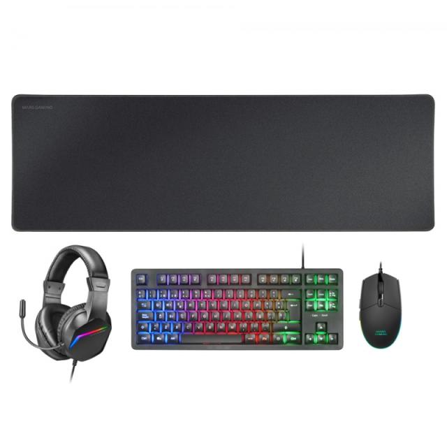 Mars Gaming - MCP-RGB3, Pack Gaming Teclado Fixed RGB + Ratón Gaming RGB Flow 3200 DPI + Auriculares Over-Ear RGB + - MCPRGB3ES