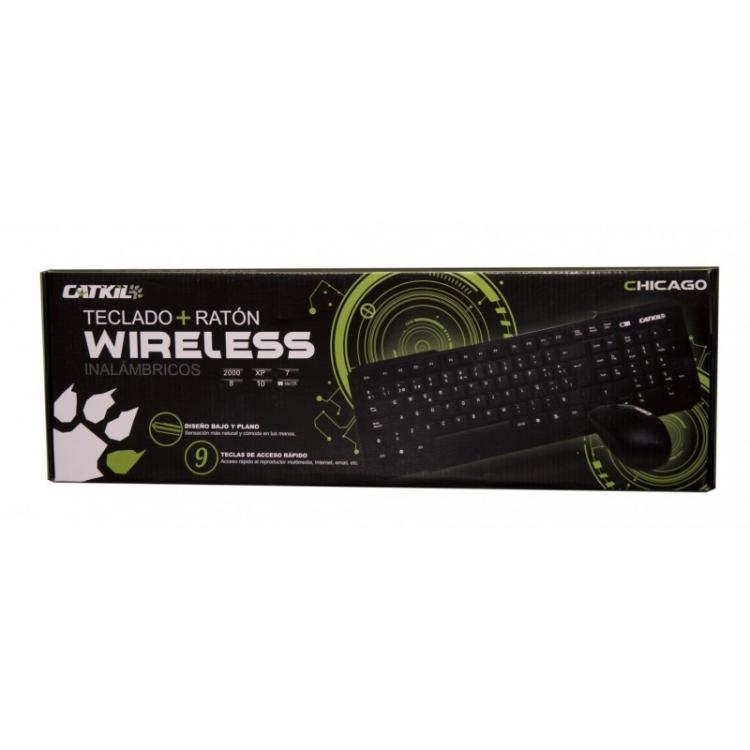 Catkil - Wireless pack Chicago teclado RF inalámbrico QWERTY Español Negro