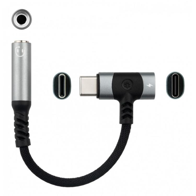 Nanocable - 10.24.1207 cambiador de género para cable USB-C + USB-C 3.5 mm Negro