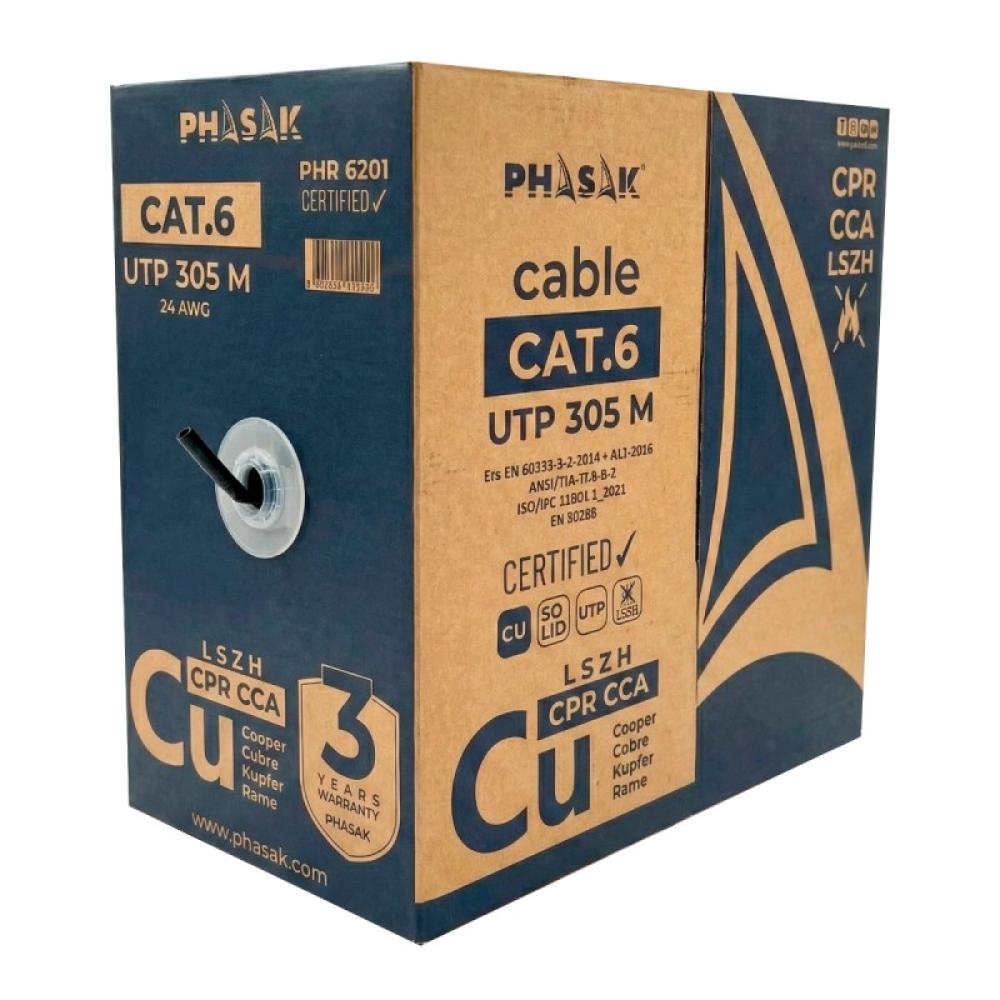 Phasak - Bobina de cable de red UTP Cat.6 cobre LSZH CPR Cca 305 m gris – PHR 6201