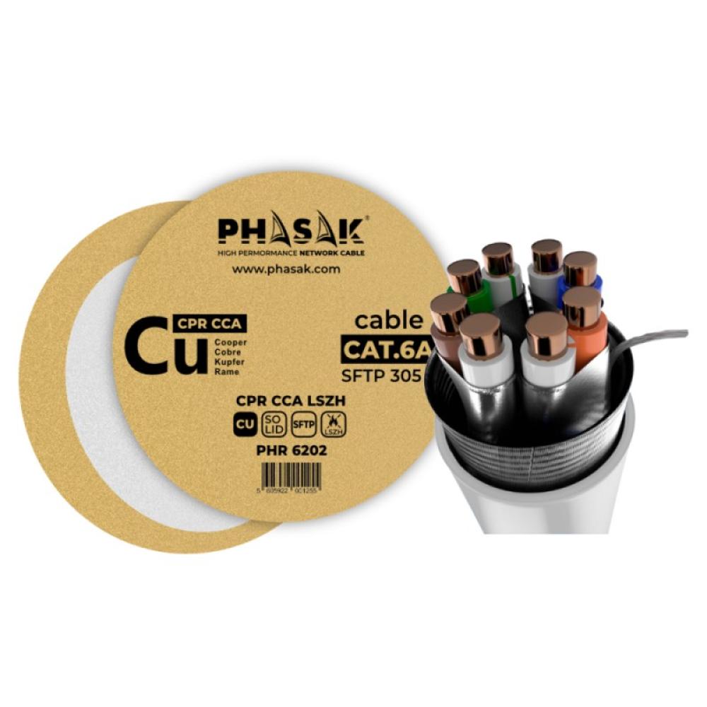Phasak - Bobina de cable de red S/FTP Cat.6A cobre LSZH sólido CPR Cca 305 m gris – PHR 6202