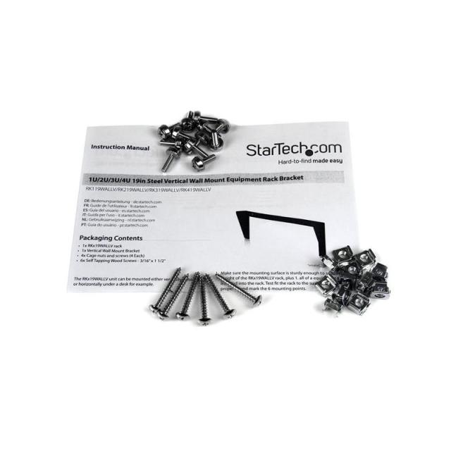 StarTech.com - Abrazadera Bracket de Acero Vertical de Montaje en Pared para Rack de Servidores - 4U 19 Pulgadas