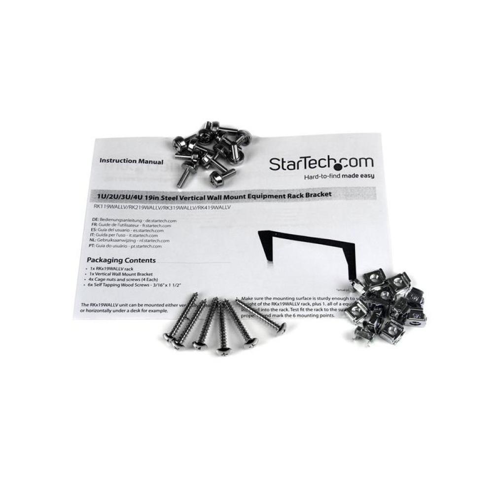 StarTech.com - Abrazadera Bracket de Acero Vertical de Montaje en Pared para Rack de Servidores - 4U 19 Pulgadas
