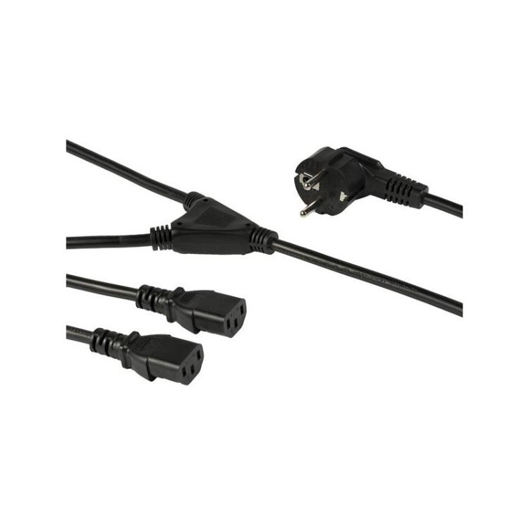 StarTech.com - Cable de 2m de Alimentación en Y para Ordenador, 18AWG, EU Schuko a 2x C13, 10A 250V, Cable de Alimentación de CA