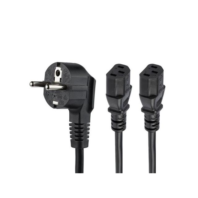 StarTech.com - Cable de 2m de Alimentación en Y para Ordenador, 18AWG, EU Schuko a 2x C13, 10A 250V, Cable de Alimentación de CA