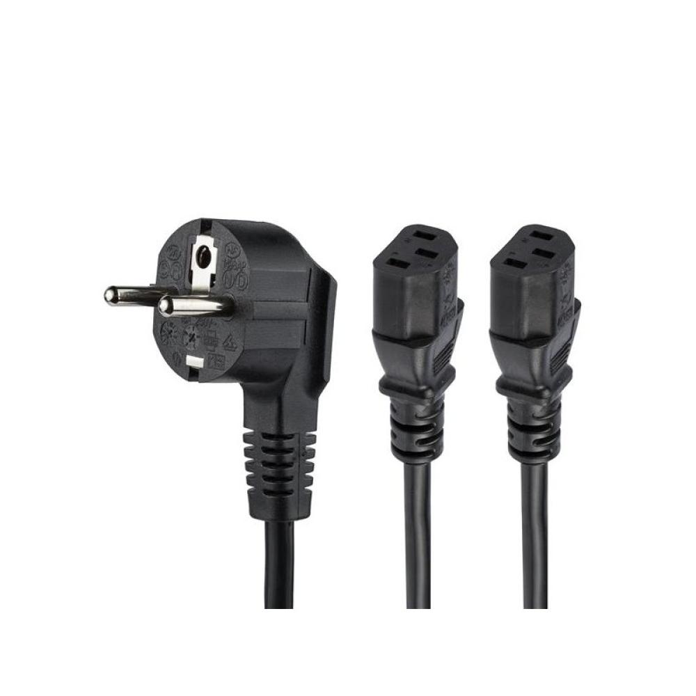 StarTech.com - Cable de 2m de Alimentación en Y para Ordenador, 18AWG, EU Schuko a 2x C13, 10A 250V, Cable de Alimentación de CA