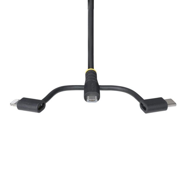 StarTech.com - Cable Multicarga Resistente USB de 1m - Lightning/Micro-USB/USB-C - Certificado Apple MFi - Recubrimiento de Aram