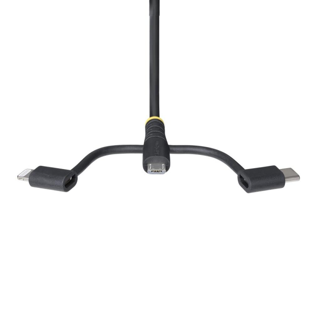 StarTech.com - Cable Multicarga Resistente USB de 1m - Lightning/Micro-USB/USB-C - Certificado Apple MFi - Recubrimiento de Aram