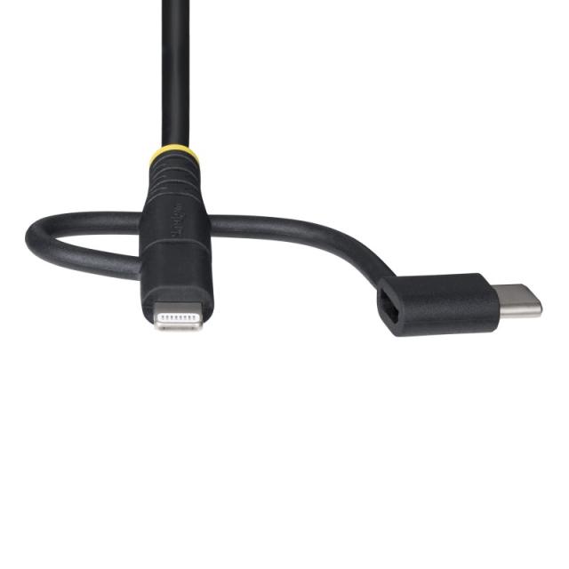 StarTech.com - Cable Multicarga Resistente USB de 1m - Lightning/Micro-USB/USB-C - Certificado Apple MFi - Recubrimiento de Aram