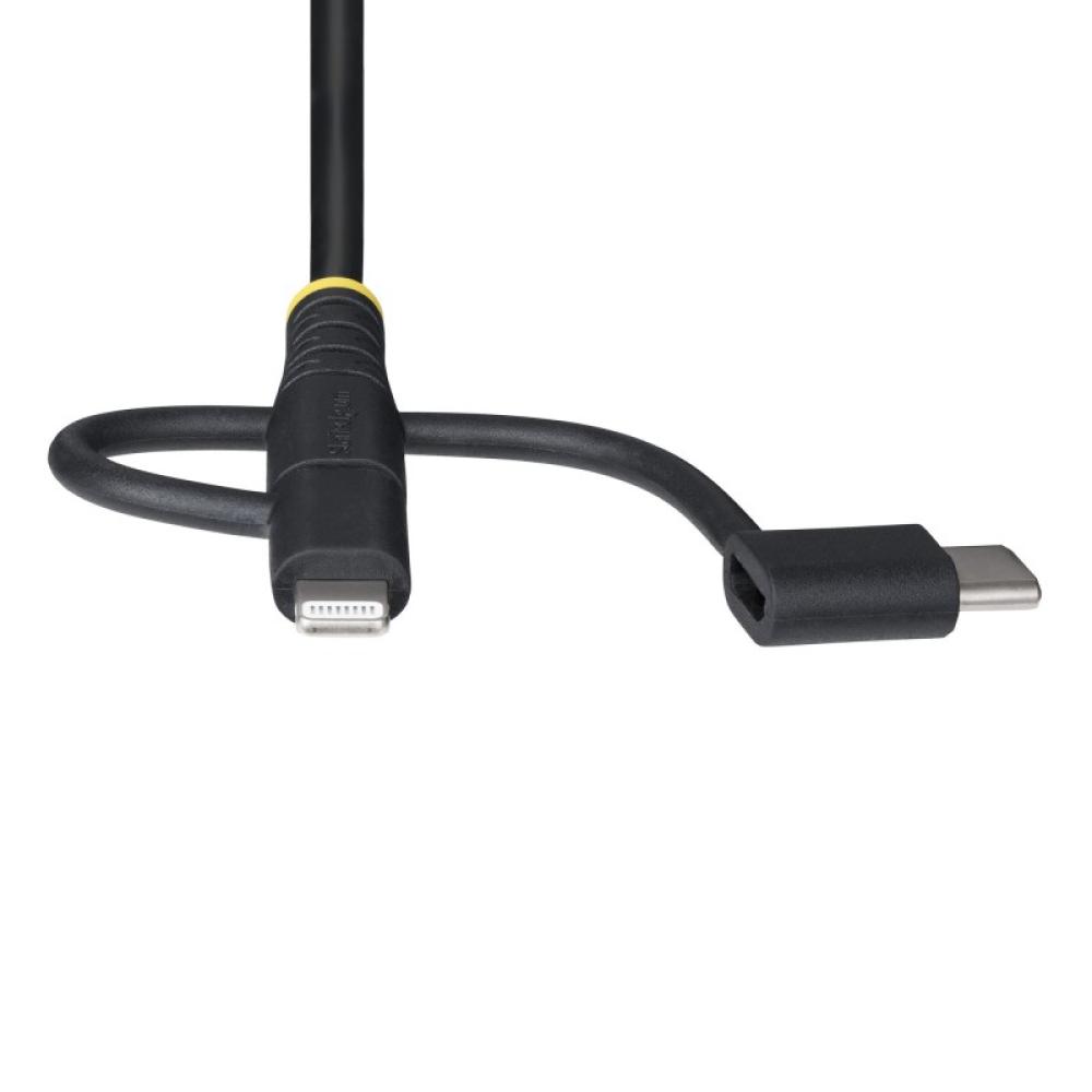 StarTech.com - Cable Multicarga Resistente USB de 1m - Lightning/Micro-USB/USB-C - Certificado Apple MFi - Recubrimiento de Aram