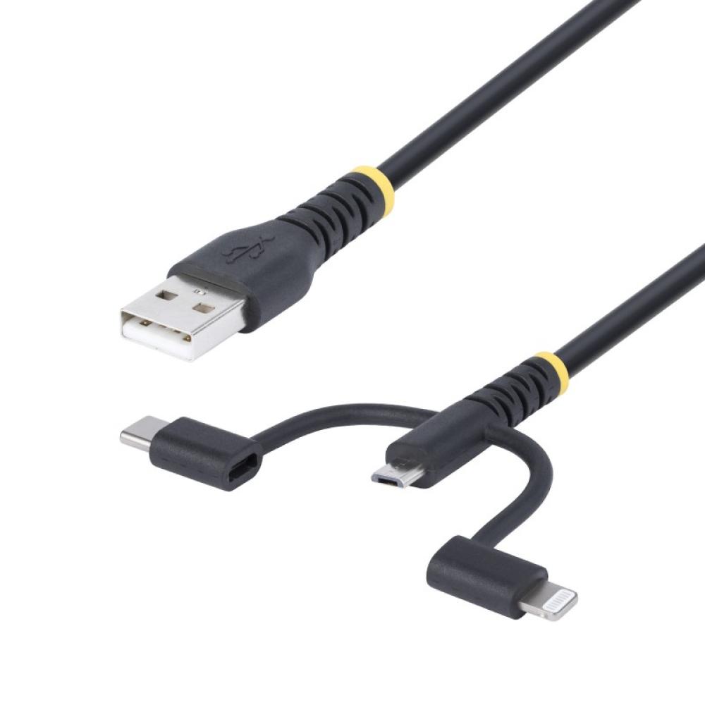 StarTech.com - Cable Multicarga Resistente USB de 1m - Lightning/Micro-USB/USB-C - Certificado Apple MFi - Recubrimiento de Aram