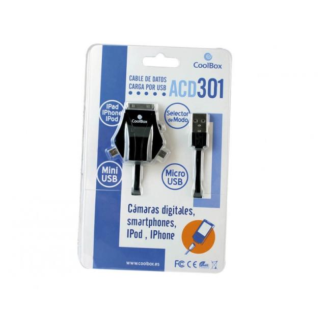 CoolBox - ACD 301 cable USB 1 m microUSB/miniUSB/Apple iPhone Negro