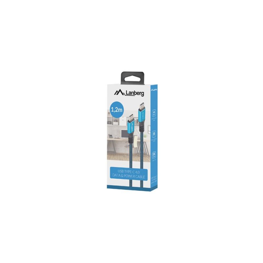 Lanberg - CA-CMCM-45CU-0012-BK cable USB 0,12 m USB4 Gen 2x2 USB C Negro, Azul