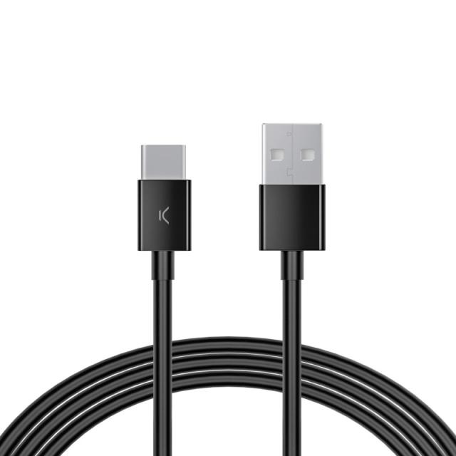 Ksix - Cable de carga y datos USB-A a USB-C 25 W, Carga rápida, 3 m, Negro