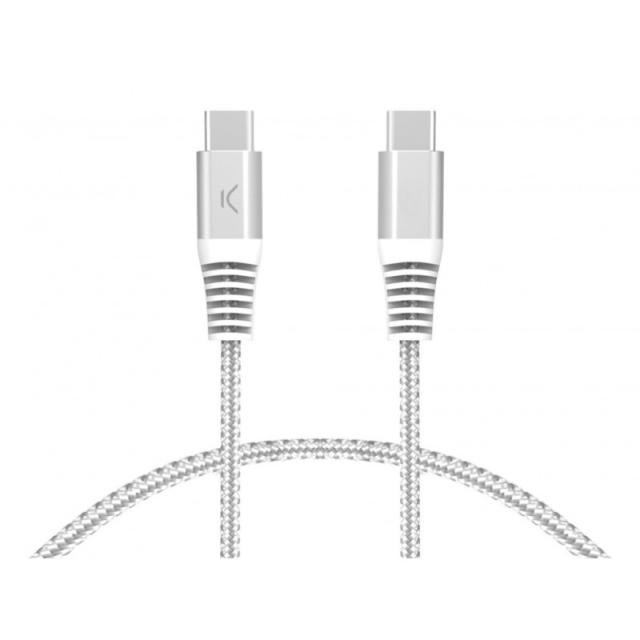 Ksix - Cable de carga y datos USB-C a USB-C 60W, Power Delivery, Carga ultra rápida, Trenzado, Cubiertas reforzadas, 2m, Blanco