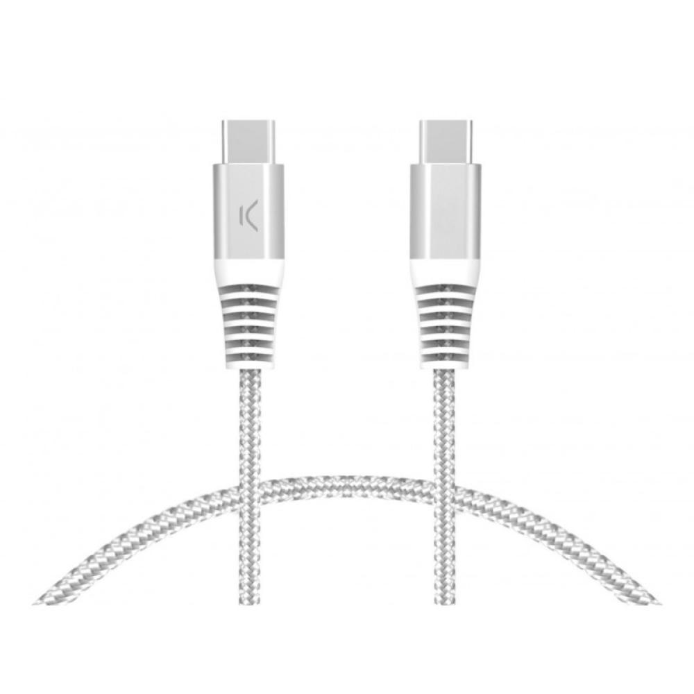 Ksix - Cable de carga y datos USB-C a USB-C 60W, Power Delivery, Carga ultra rápida, Trenzado, Cubiertas reforzadas, 2m, Blanco