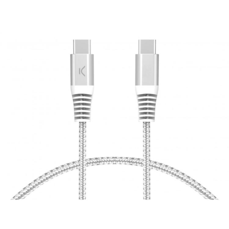 Ksix - Cable de carga y datos USB-C a USB-C 60W, Power Delivery, Carga ultra rápida, Trenzado, Cubiertas reforzadas, 2m, Blanco