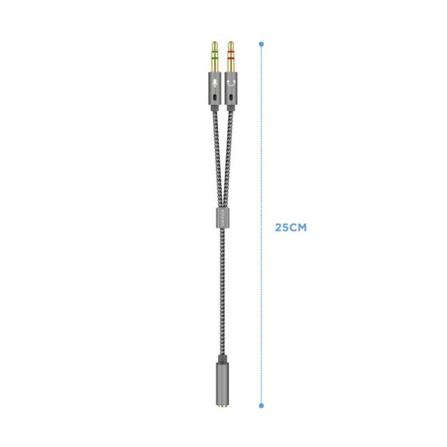 AISENS - Cable Adaptador Audio Jack 3.5 4pines/H-2xjack 3.5 3pines/M, Gris, 25cm