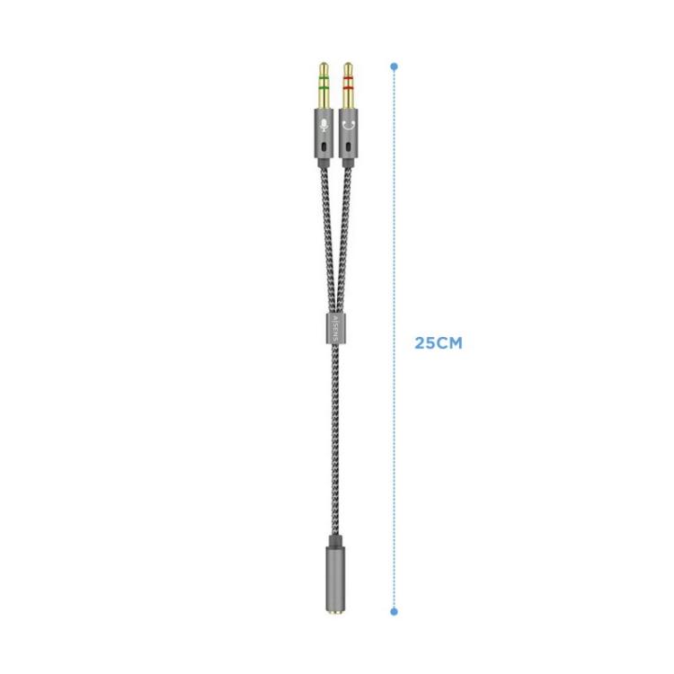 AISENS - Cable Adaptador Audio Jack 3.5 4pines/H-2xjack 3.5 3pines/M, Gris, 25cm
