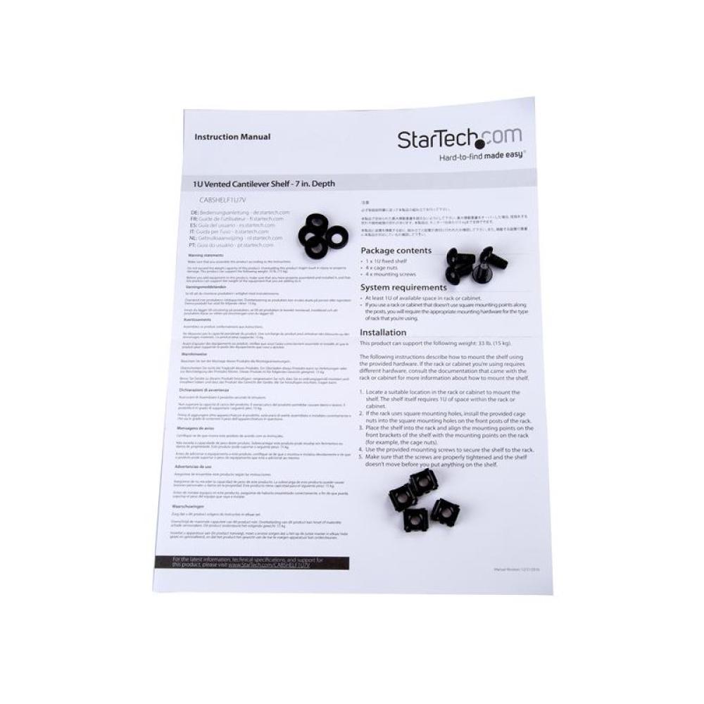 StarTech.com - Bandeja Estante Ventilado de 1U para Armario Rack de Servidores - de 7 Pulgadas de Profundidad