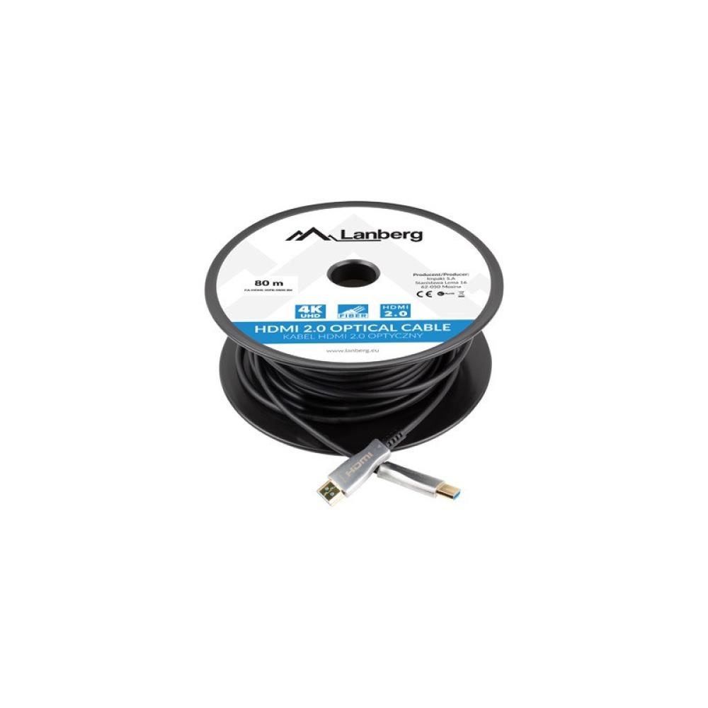 Lanberg - CA-HDMI-20FB-0800-BK cable HDMI 80 m HDMI tipo A (Estándar) Negro, Plata